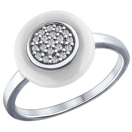 Кольцо из серебра с керамической вставкой и фианитом 94011636