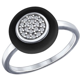 Кольцо из серебра с керамической вставкой и фианитом 94011637