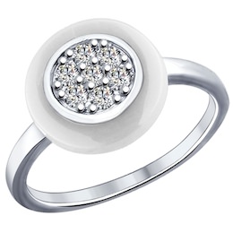 Кольцо из серебра с керамической вставкой и фианитом 94011638