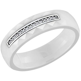 Кольцо из белой керамики с серебром и фианитами 94011662