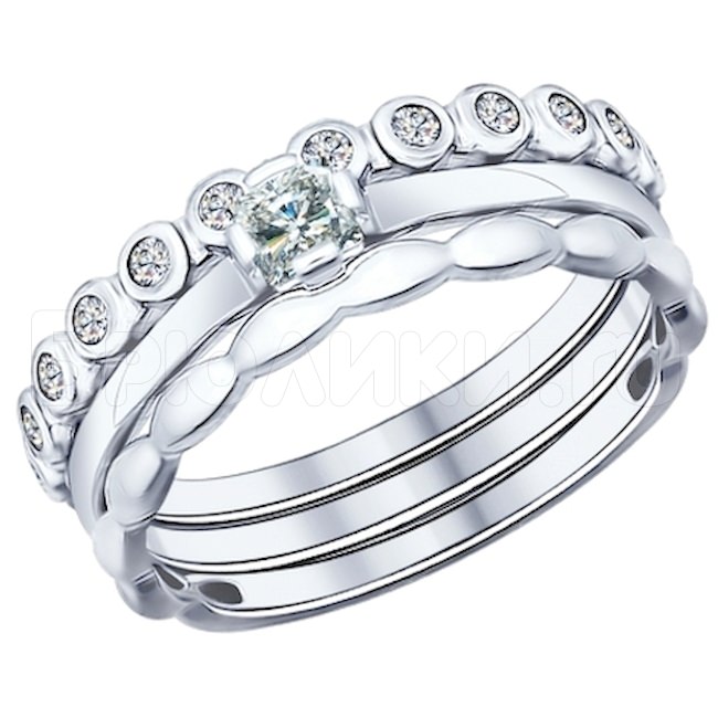 Наборное кольцо из серебра с фианитами 94011706