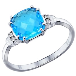 Кольцо из серебра с голубой стеклянной вставкой и фианитами 94011728