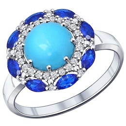 Кольцо из серебра с бирюзой и синими фианитами 94011823