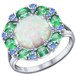 Кольцо из серебра с опалом и синими и зелеными фианитами 94011832