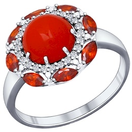 Кольцо из серебра с кораллом и красными фианитами 94011849