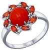 Кольцо из серебра с кораллом и красными фианитами 94011850