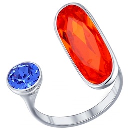Кольцо из серебра с синим и оранжевым кристаллами Swarovski 94011883