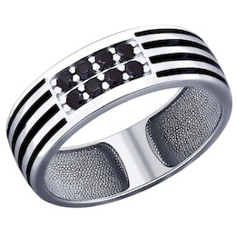 Кольцо из серебра с эмалью с чёрными фианитами 94011893