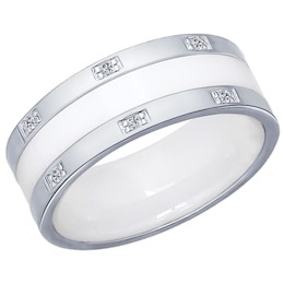 Кольцо из серебра с керамической вставкой и фианитом 94011907