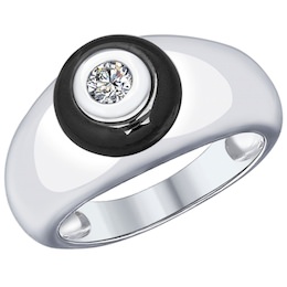 Кольцо из серебра с керамической вставкой и фианитом 94011933
