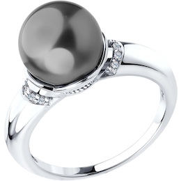 Кольцо из серебра с жемчугом Swarovski и фианитами 94011937