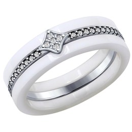 Белое керамическое кольцо с серебром и фианитами 94011948