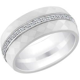 Кольцо из белой керамики с серебром и фианитами 94011969
