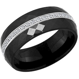 Чёрное керамическое кольцо с серебром и фианитами 94011970