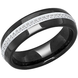 Чёрное керамическое кольцо с серебром и фианитами 94011981