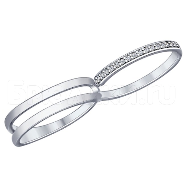 Кольцо на два пальца из серебра с фианитами 94012015