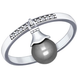 Кольцо из серебра с белым жемчугом swarovski и фианитами 94012030