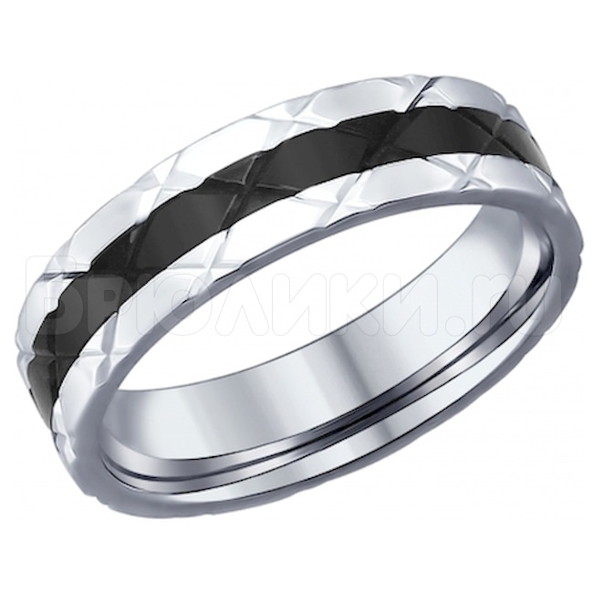 Кольцо из серебра с эмалью и алмазной гранью 94012097