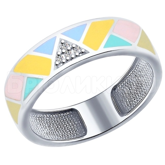 Кольцо из серебра с эмалью и фианитами 94012114