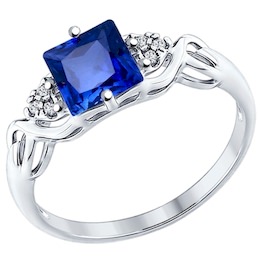 Кольцо из серебра с бесцветными и синим фианитами 94012219