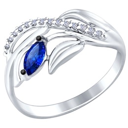Кольцо из серебра с бесцветными и синим фианитами 94012239