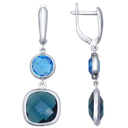 Серьги длинные из серебра с синими и голубыми стеклянными вставками 94021775