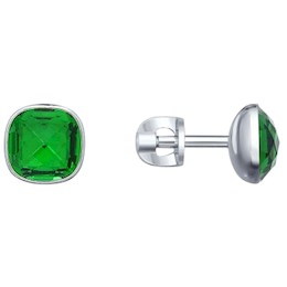 Серьги-пусеты из серебра с зелёными кристаллами Swarovski 94022056