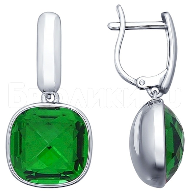 Серьги из серебра с зелёными кристаллами Swarovski 94022064
