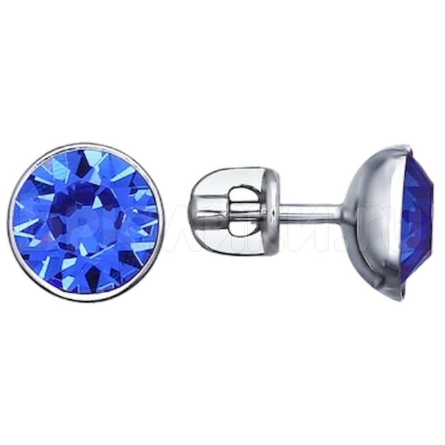 Серьги-пусеты из серебра с синими кристаллами Swarovski 94022065