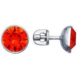 Серьги-пусеты из серебра с оранжевыми кристаллами Swarovski 94022066