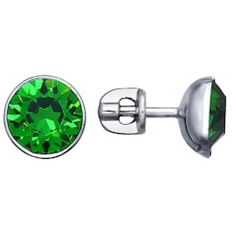 Серьги-пусеты из серебра с зелёными кристаллами Swarovski 94022067