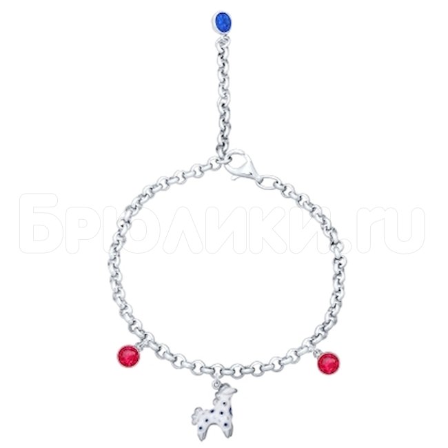 Браслет из серебра с эмалью с синими и красными фианитами 94050323