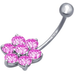 Пирсинг в пупок из серебра с розовыми фианитами 94060051