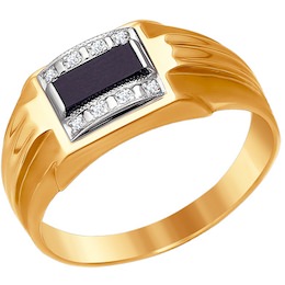 Золотое кольцо с ониксом 010952