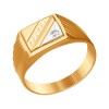 Печатка из комбинированного золота с алмазной гранью с фианитом 011577