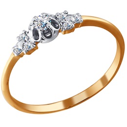 Помолвочное кольцо из комбинированного золота с фианитами 011748