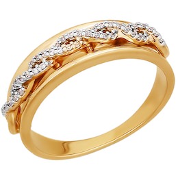 Кольцо «Косичка» из золота с фианитами 015930