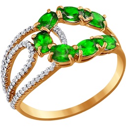Кольцо из золота с зелеными фианитами 016609