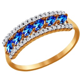 Кольцо из золота с синими фианитами 016659