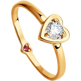 Кольцо из золота с бесцветным и красным фианитами 017530