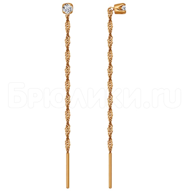 Серьги-цепочки из золота с фианитами 020610