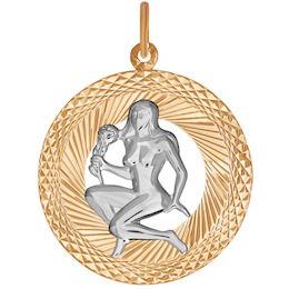 Подвеска знак зодиака из комбинированного золота с алмазной гранью «Дева» 031204