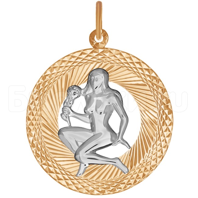 Подвеска знак зодиака из комбинированного золота с алмазной гранью «Дева» 031204