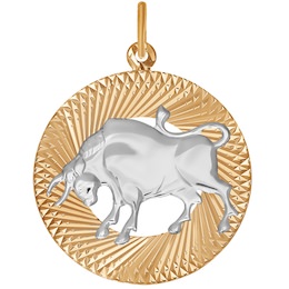Подвеска знак зодиака из комбинированного золота с алмазной гранью «Телец» 031212
