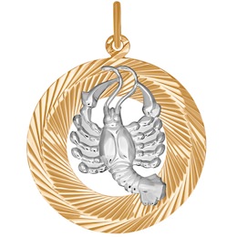 Подвеска знак зодиака из комбинированного золота с алмазной гранью «Рак» 031226
