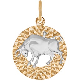 Подвеска знак зодиака из комбинированного золота с алмазной гранью «Телец» 031378