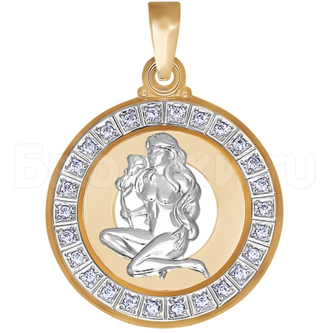Подвеска знак зодиака из комбинированного золота c фианитами «Дева» 032496
