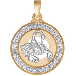 Подвеска знак зодиака из комбинированного золота c фианитами «Скорпион» 032498