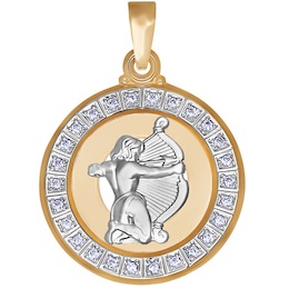 Подвеска знак зодиака из комбинированного золота c фианитами «Стрелец» 032499