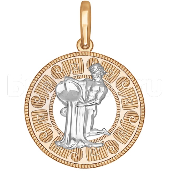 Подвеска знак зодиака из комбинированного золота с алмазной гранью «Водолей» 033178